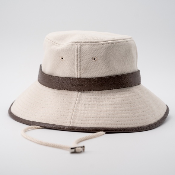 size S - Gucci Cotton Bucket Hat With Chin Strap Leather
